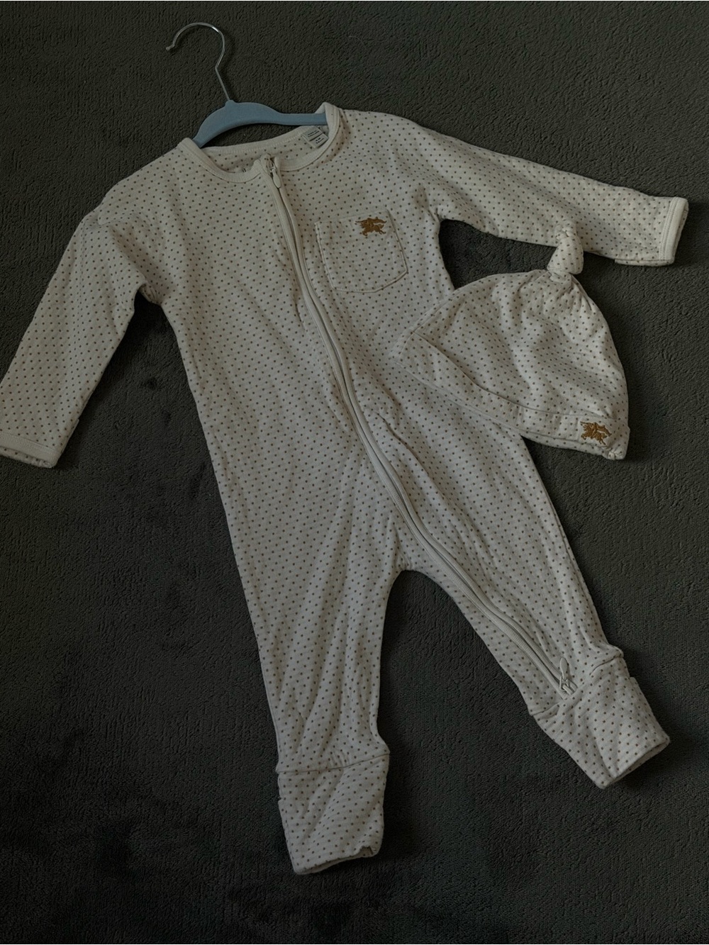 Burberry Cream Polka-Dot Zip One-Piece with Hat